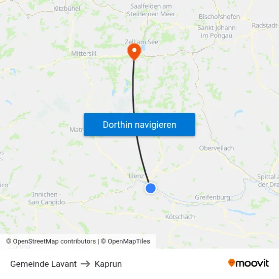 Gemeinde Lavant to Kaprun map