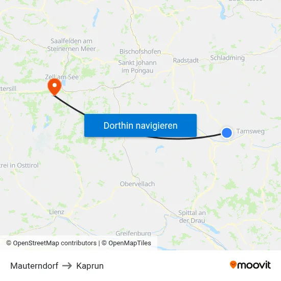 Mauterndorf to Kaprun map
