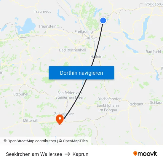 Seekirchen am Wallersee to Kaprun map