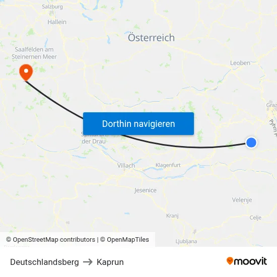 Deutschlandsberg to Kaprun map