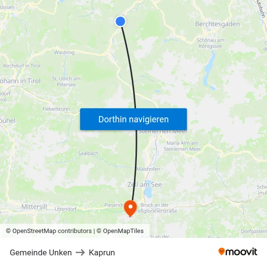 Gemeinde Unken to Kaprun map