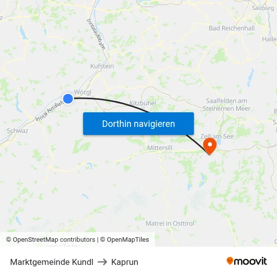 Marktgemeinde Kundl to Kaprun map