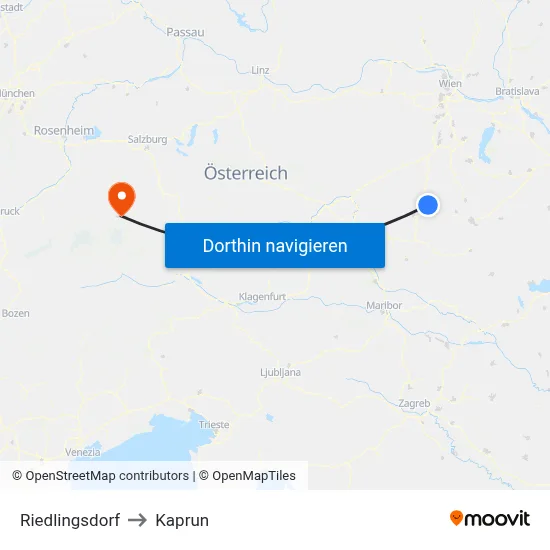 Riedlingsdorf to Kaprun map