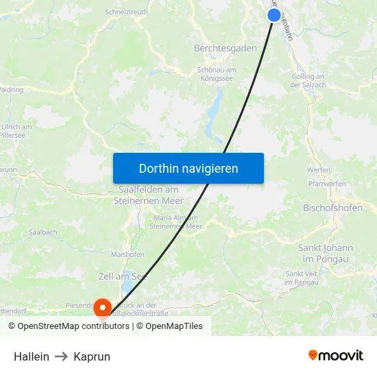 Hallein to Kaprun map