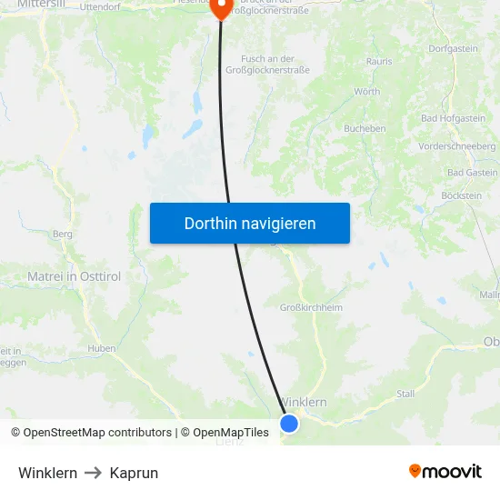 Winklern to Kaprun map