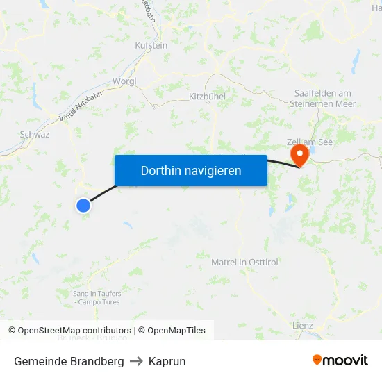 Gemeinde Brandberg to Kaprun map
