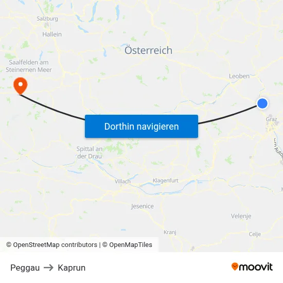 Peggau to Kaprun map