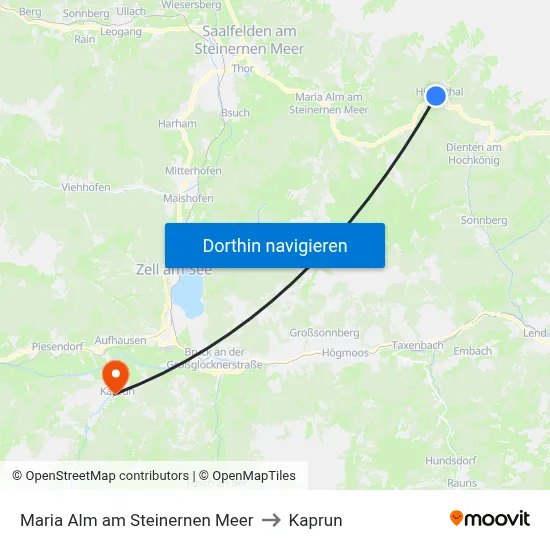Maria Alm am Steinernen Meer to Kaprun map