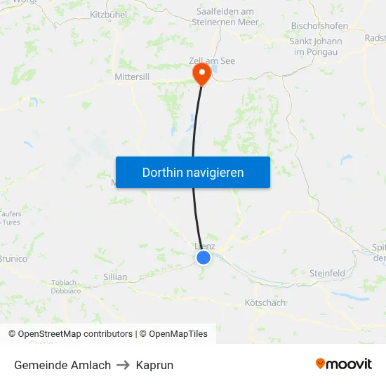 Gemeinde Amlach to Kaprun map