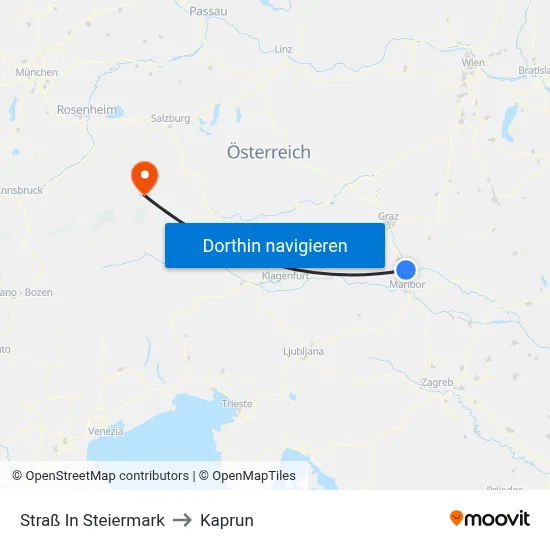Straß In Steiermark to Kaprun map