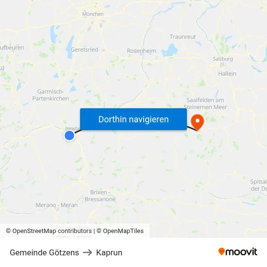 Gemeinde Götzens to Kaprun map