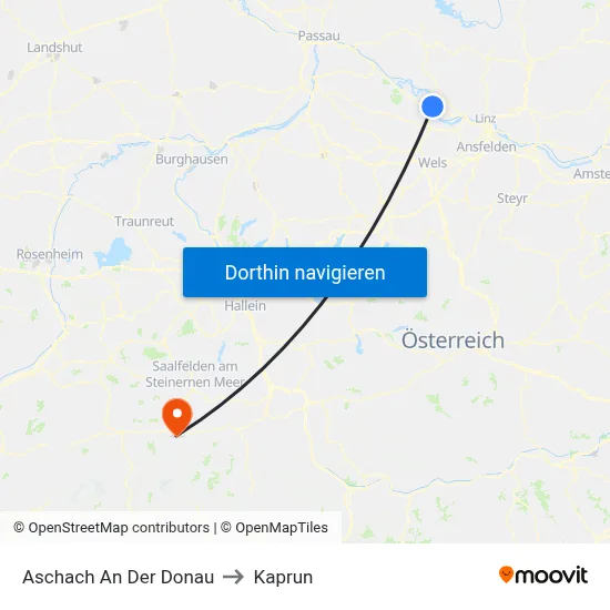 Aschach An Der Donau to Kaprun map