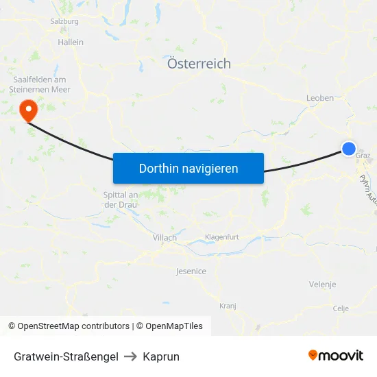Gratwein-Straßengel to Kaprun map
