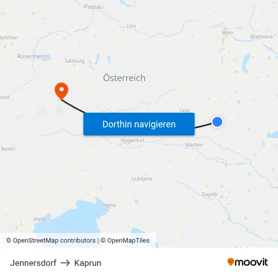 Jennersdorf to Kaprun map