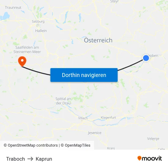 Traboch to Kaprun map