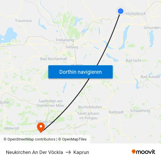 Neukirchen An Der Vöckla to Kaprun map