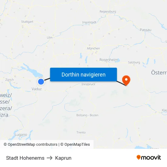 Stadt Hohenems to Kaprun map