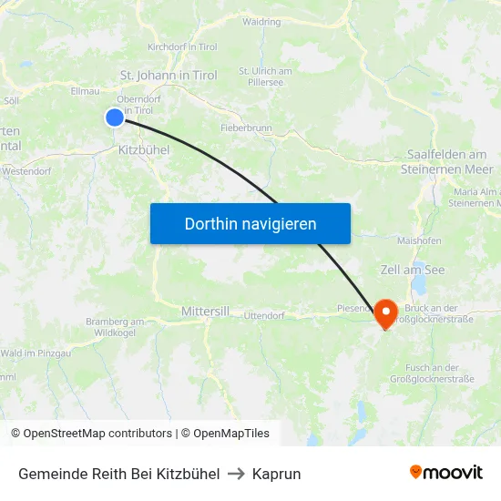 Gemeinde Reith Bei Kitzbühel to Kaprun map