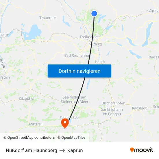 Nußdorf am Haunsberg to Kaprun map
