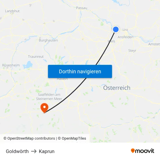 Goldwörth to Kaprun map