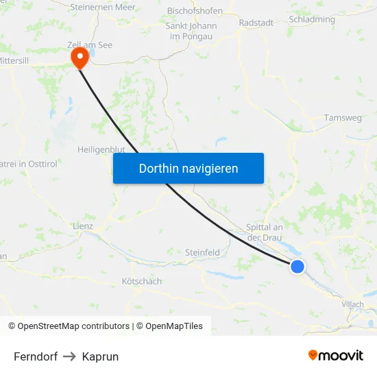 Ferndorf to Kaprun map