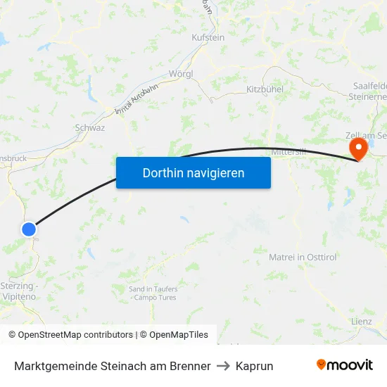 Marktgemeinde Steinach am Brenner to Kaprun map