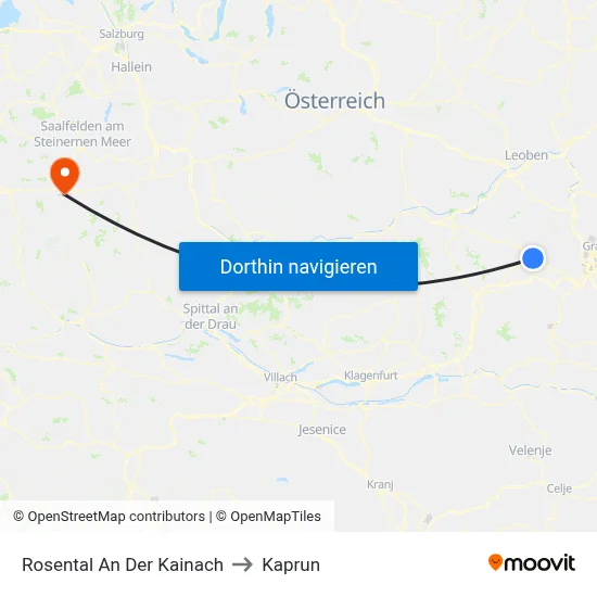 Rosental An Der Kainach to Kaprun map