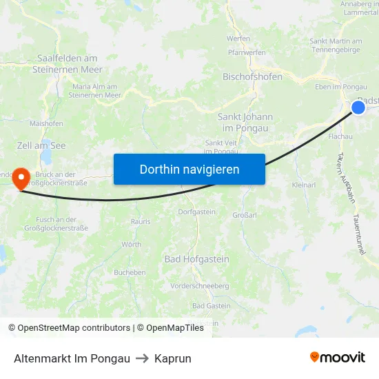 Altenmarkt Im Pongau to Kaprun map