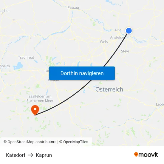 Katsdorf to Kaprun map