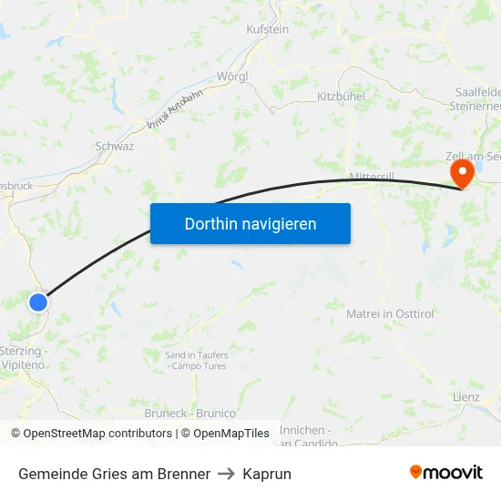 Gemeinde Gries am Brenner to Kaprun map