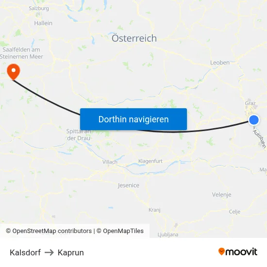Kalsdorf to Kaprun map