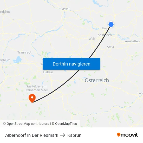 Alberndorf In Der Riedmark to Kaprun map