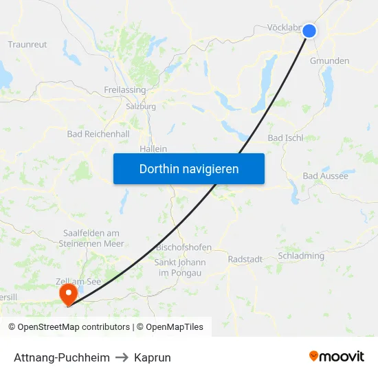 Attnang-Puchheim to Kaprun map