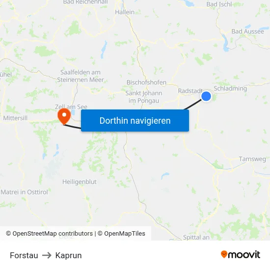 Forstau to Kaprun map