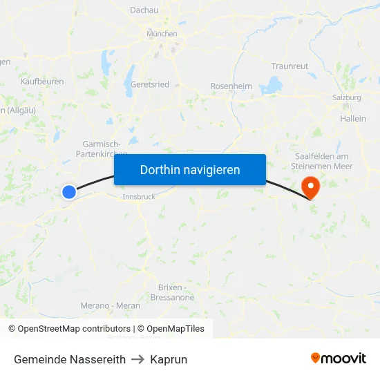 Gemeinde Nassereith to Kaprun map