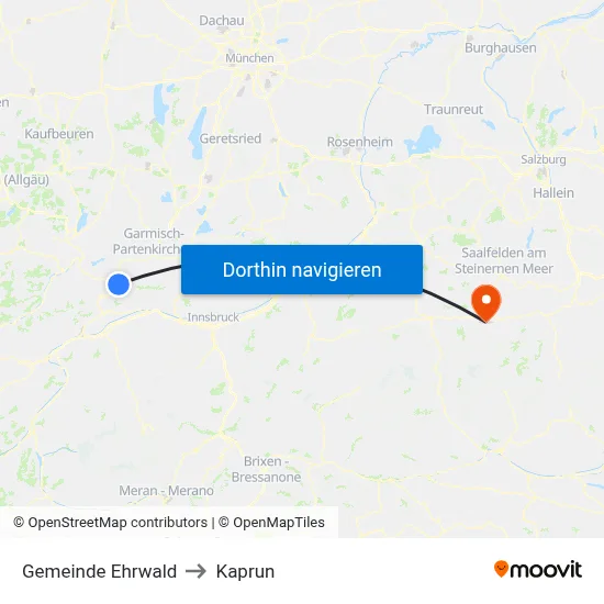 Gemeinde Ehrwald to Kaprun map