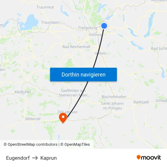 Eugendorf to Kaprun map