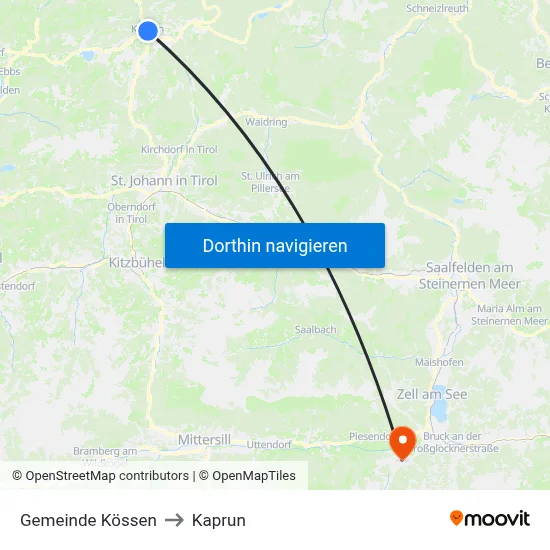 Gemeinde Kössen to Kaprun map