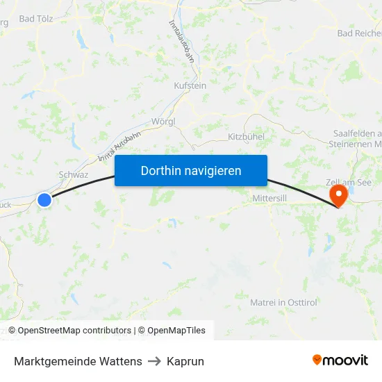 Marktgemeinde Wattens to Kaprun map