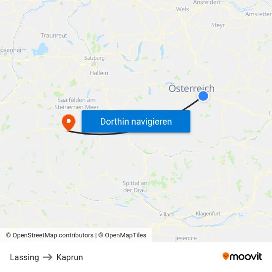 Lassing to Kaprun map
