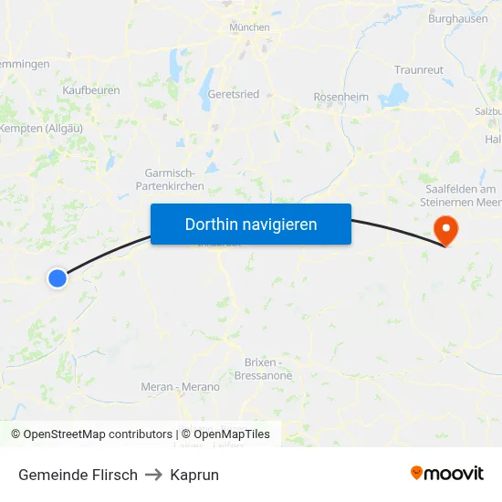 Gemeinde Flirsch to Kaprun map