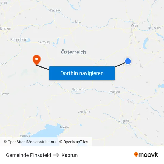 Gemeinde Pinkafeld to Kaprun map