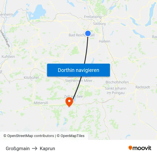 Großgmain to Kaprun map