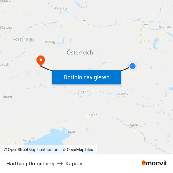 Hartberg Umgebung to Kaprun map