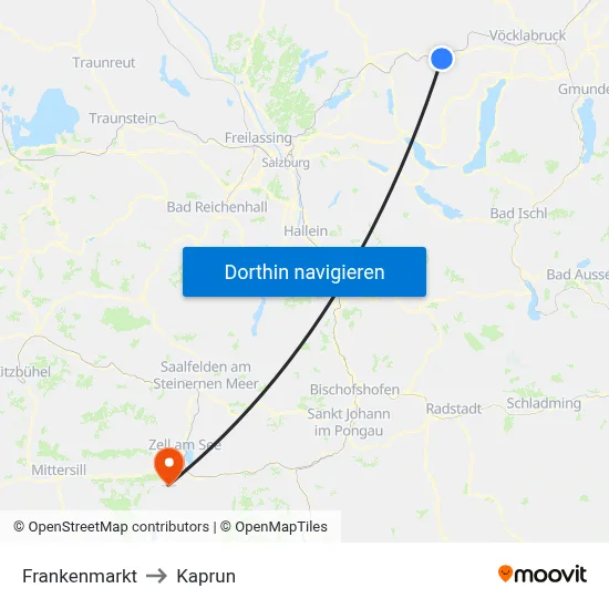 Frankenmarkt to Kaprun map