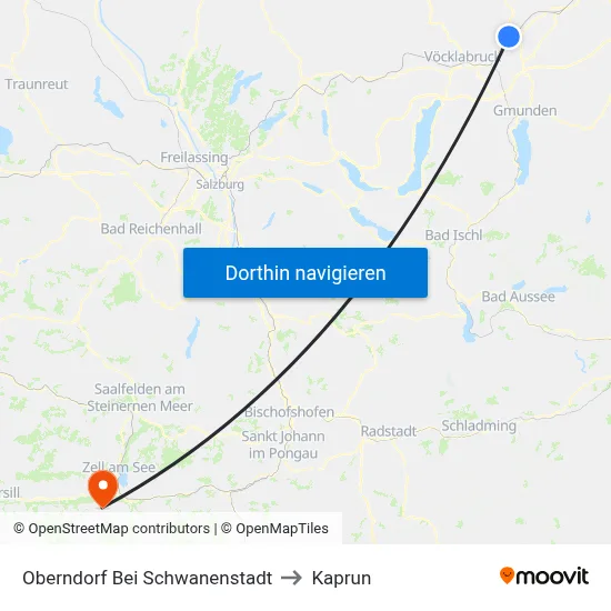 Oberndorf Bei Schwanenstadt to Kaprun map