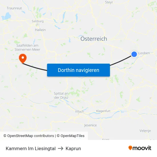 Kammern Im Liesingtal to Kaprun map