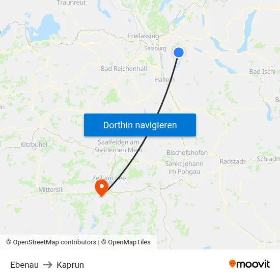 Ebenau to Kaprun map