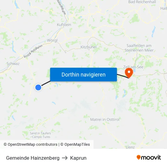 Gemeinde Hainzenberg to Kaprun map