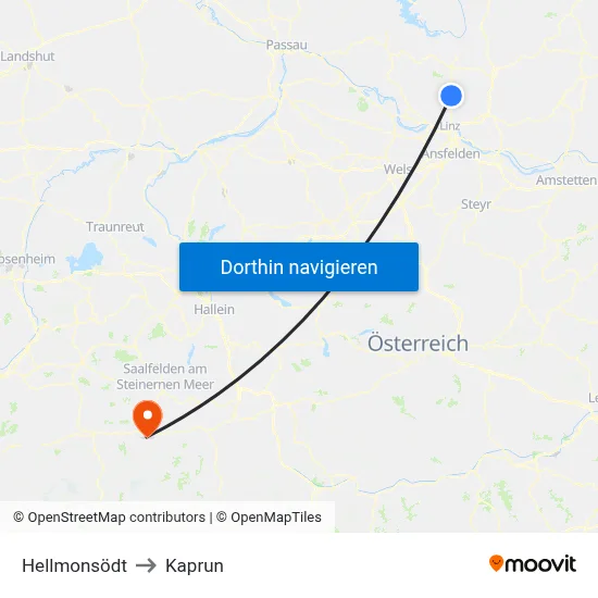 Hellmonsödt to Kaprun map